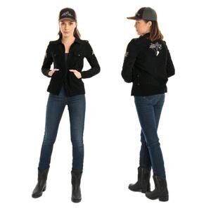 Guess Shirt Black Rose Embroidery Size Medium Western Rock Street Urban Boho